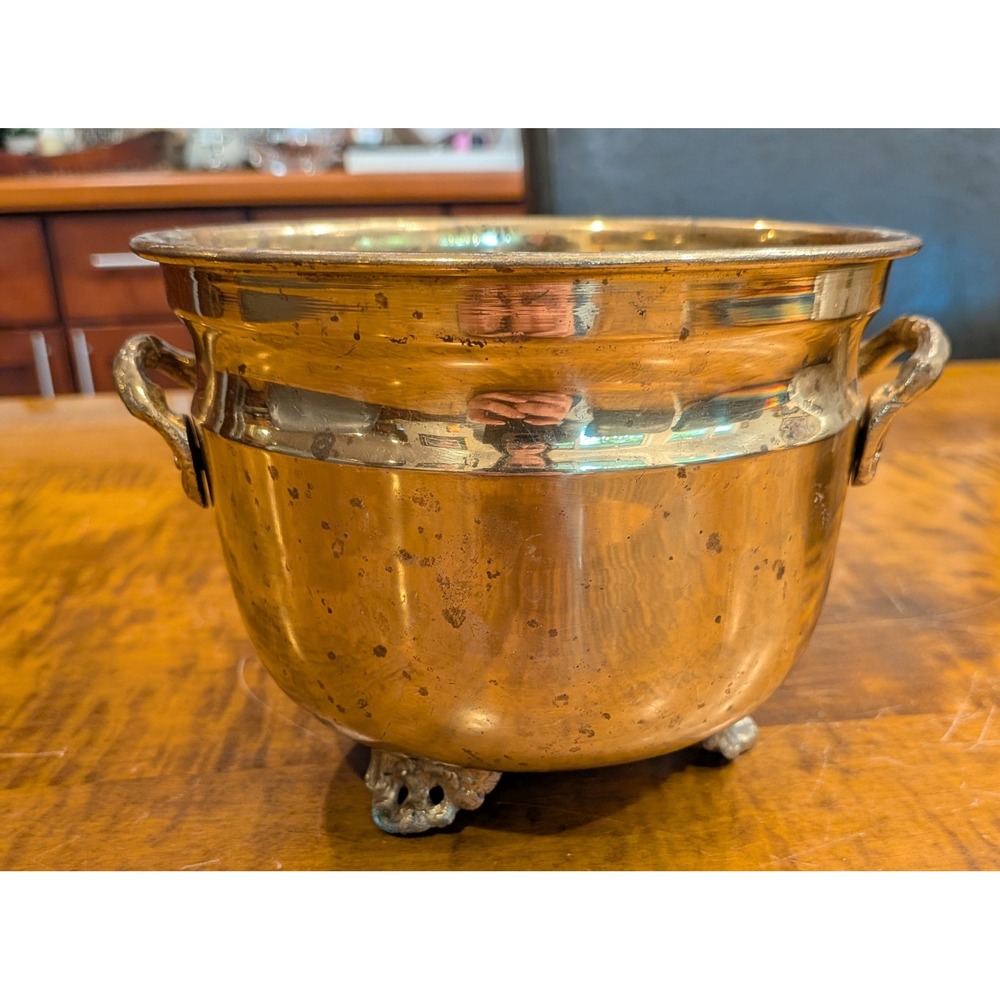 Vintage Footed MCM Brass Planter